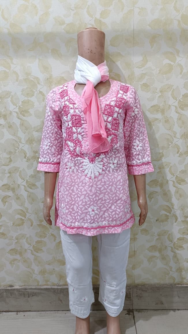 Girls Suit Mul Print with Modal Plazzo color thread work
